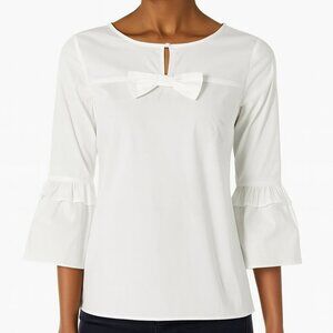 Talbots NWOT White Bell Sleeve Bow Front Top‎ Sz Medium